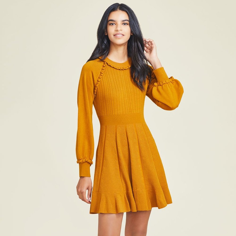 Pearl by Lela Rose Full Sleeve Knit Dress Copper S